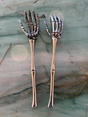 Metal Skeleton Hand Salad Servers - Silver Accent